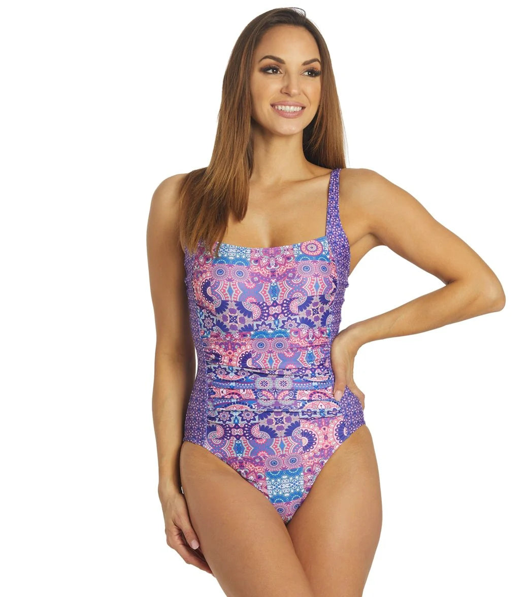 Dolfin Women's Aquashape Print Moderate Square Neck One Piece Swimsuit