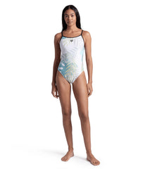 Arena Women's Light Floral Lace Back One Piece Swimsuit