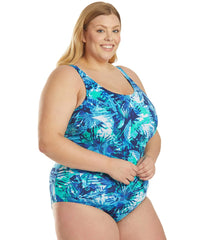 Sporti Plus Size HydroLast Aquarelle Palm Chlorine Resistant Moderate Scoop Back One Piece Swimsuit