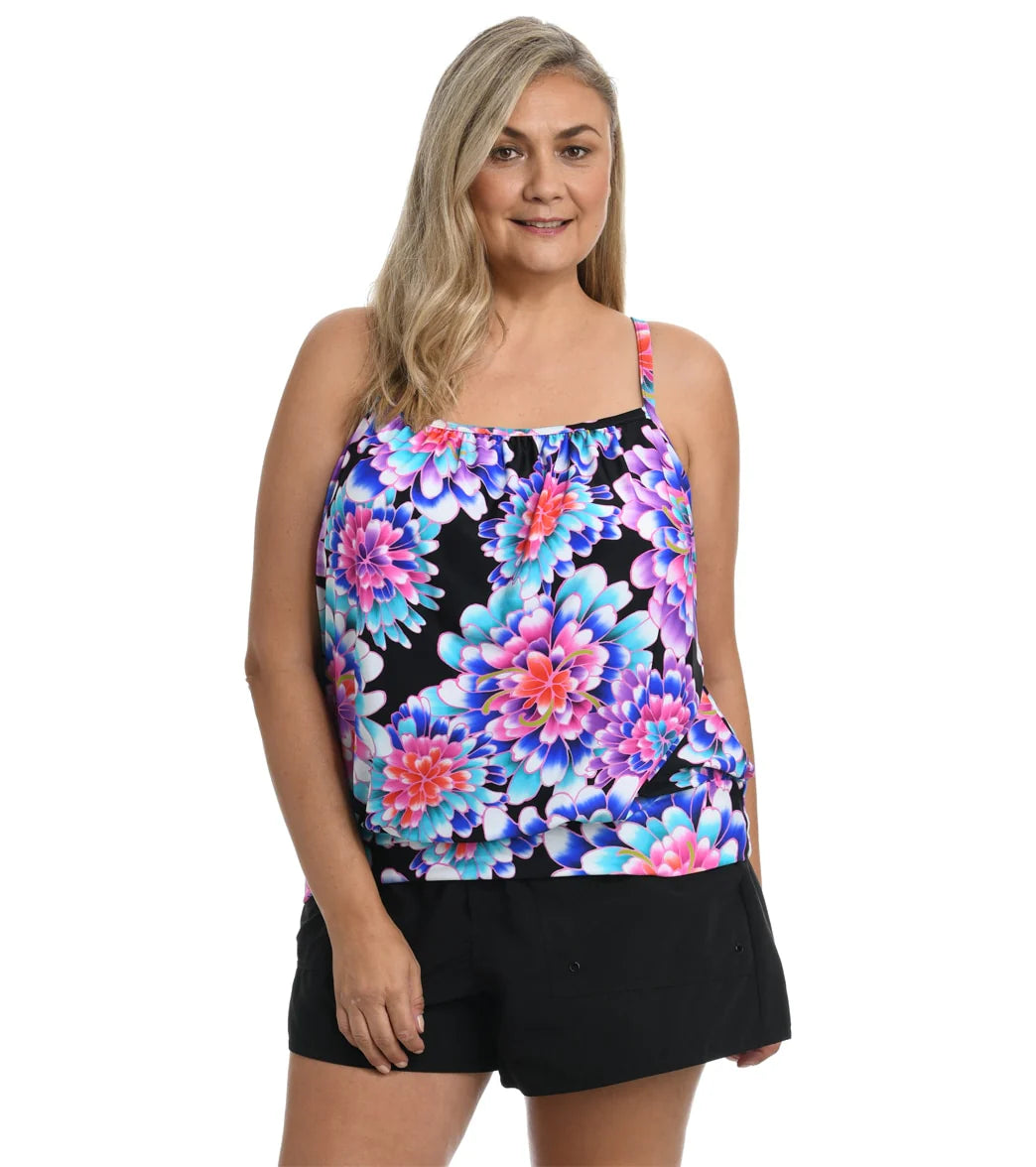 Maxine Women's Plus Size Mums The Word Blouson Tankini Top
