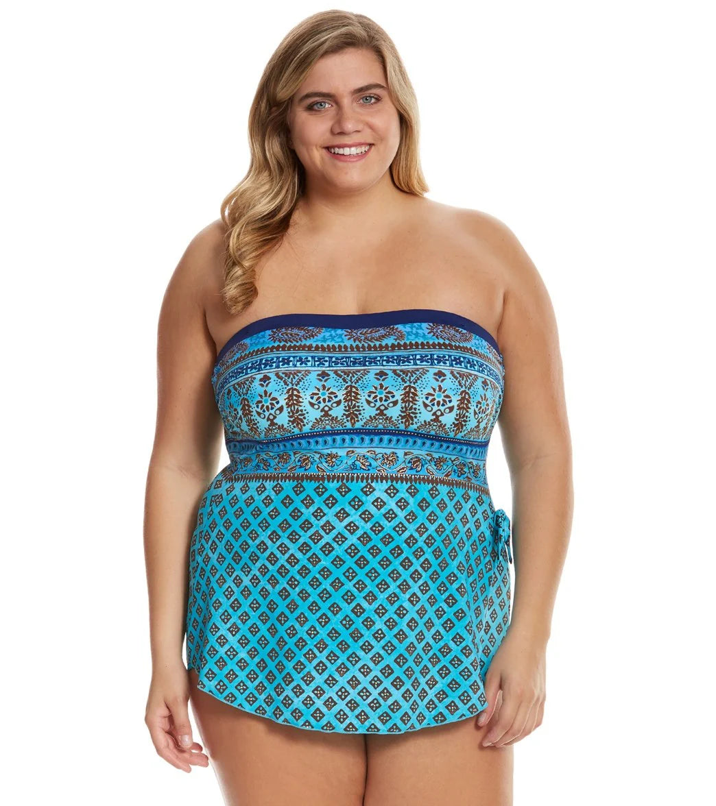 Maxine Plus Size Island Paisley Bandeau Sarong One Piece Swimsuit