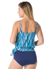 Gabar Women's Chlorine Resistant Coastal Horizon Blouson Two Piece Swimsuit Set