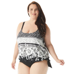 Beach House Women's Plus Size Under the Boardwalk Sarah Side Tie Blouson Tankini Top