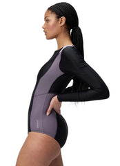 Speedo Women's Colorblock Long Sleeve Zip Back One Piece Swimsuit