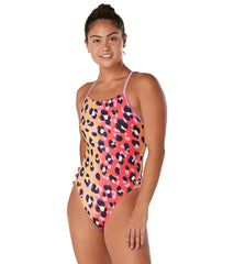 Speedo Women's Printed Double Lace Back One Piece Swimsuit