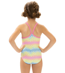 Dolfin Girls' Rainbow Check Printed One Piece Swimsuit (Little Kid)