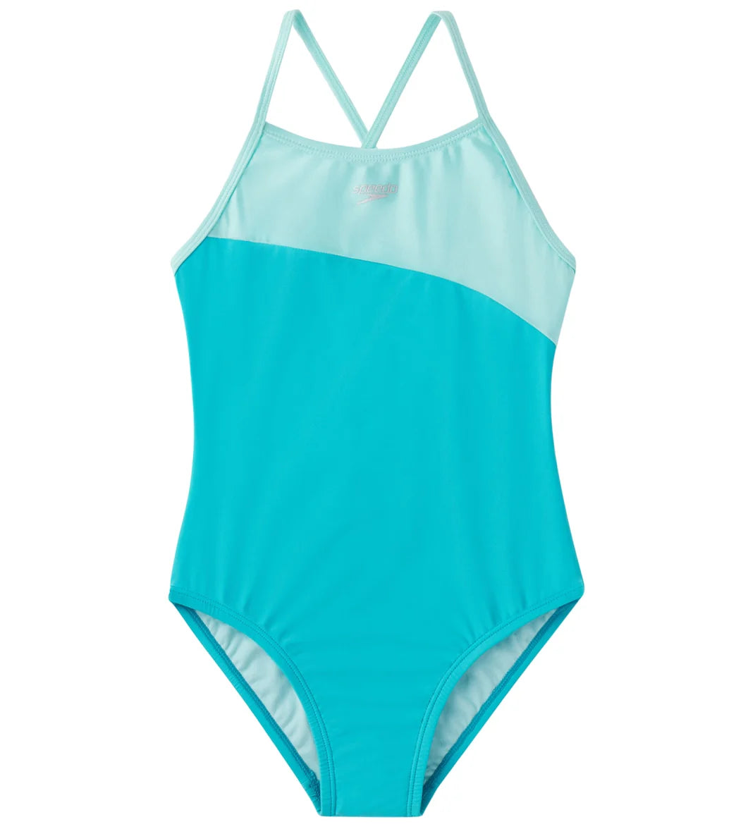 Speedo Girls' Shimmer Color Block One Piece Swimsuit (Big Kid)