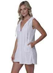 J.Valdi Women's Plus Size Santorini Sleeveless Full Zip Hoodie Cover Up