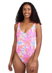 JOLYN Women's Jiro Orchids Rib Tie-Back One Piece Swimsuit