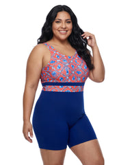 Sporti Plus Size HydroLast Coastal Regatta Chlorine Resistant Scoop Back Unitard One Piece Swimsuit