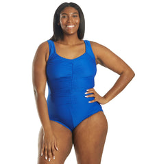 Maxine Plus Size Chlorine Resistant Shirred Girl Leg One Piece Swimsuit