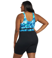 Sporti Plus Size HydroLast Aquarelle Palm Chlorine Resistant Scoop Back Unitard One Piece Swimsuit
