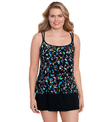 Longitude Women's Mucho Floral Double Ruffle Faux Skirtini Long Torso One Piece Swimsuit