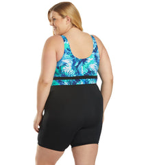 Sporti Plus Size HydroLast Aquarelle Palm Chlorine Resistant Scoop Back Unitard One Piece Swimsuit