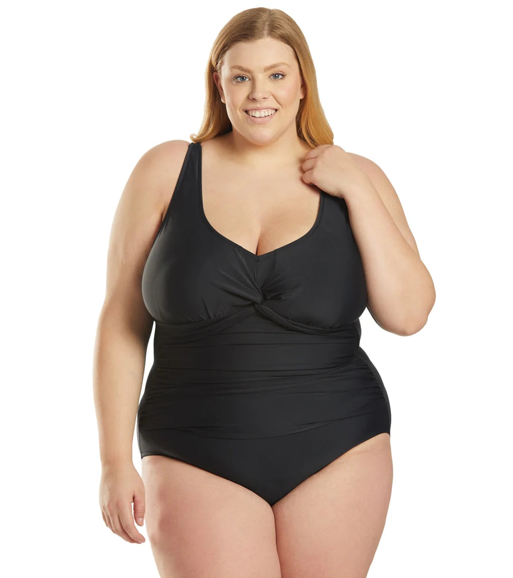 Maxine Plus Size Tricot Twist Front One Piece Swimsuit
