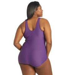Sporti Plus Size Conservative Printed Ombre Girl Leg One Piece Swimsuit