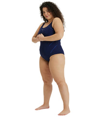 Arena Women's Plus Size Solid Jewel V Back One Piece Swimsuit