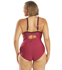 Speedo Plus Size Active Chlorine Resistant Plunge V Neck One Piece Swimsuit