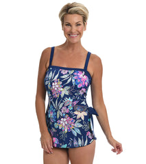 Maxine Women's Tulum Tiki Floral Bandeau Sarong One Piece Swimsuit