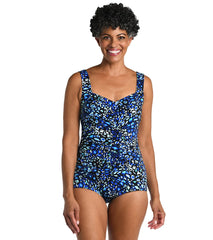 Maxine Women's Chlorine Resistant Electric Safari Shirred Front Girl Leg One Piece Swimsuit