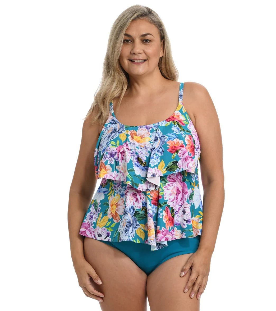 Maxine Women's Plus Size English Arboretum Tiered Tankini Top