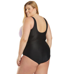 Sporti Plus Size Conservative Colorblock Girl Leg One Piece Swimsuit