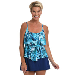 Maxine Women's Indigo Palms Tiered Tankini Top