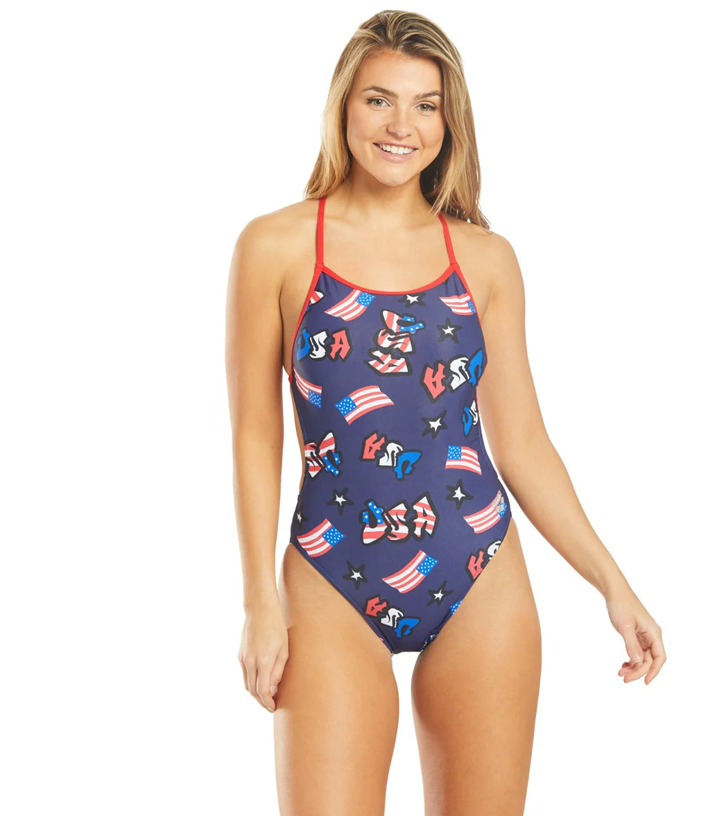 Arena Women's Graffiti USA Booster Back One Piece Swimsuit