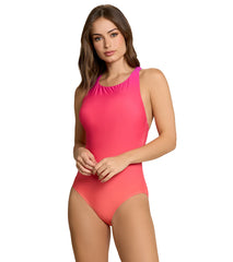 Jantzen Women's Flowers of the Sun Layla Cross Back High Neck One Piece Swimsuit