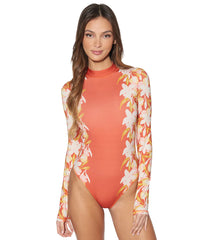 Hurley Women's Sand Dollar Moderate Back Zip Long Sleeve One Piece Swimsuit