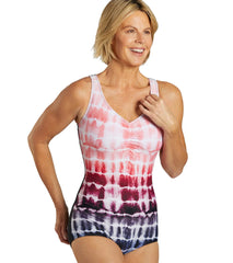 Sporti Shibori Conservative Printed Ombre Girl Leg One Piece Swimsuit