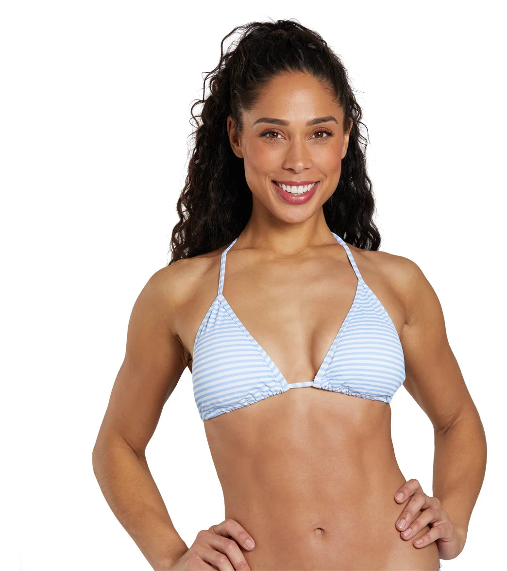 Snapper Rock Women's Powder Blue Sustainable Stripe Bikini Top