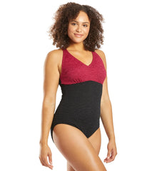 Speedo Women's Pebble Texture Colorblock One Piece Swimsuit