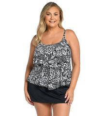 Maxine Women's Plus Size Tahitian Tribe Floral Tiered Tankini Top