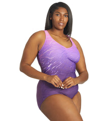 Sporti Plus Size Conservative Printed Ombre Girl Leg One Piece Swimsuit