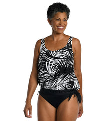 Maxine Women's Shadow Palms Banded Scoop Blouson Tankini Top