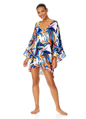 Anne Cole Women's Riviera Floral Bell Sleeve Flounce Cover Up Tunic