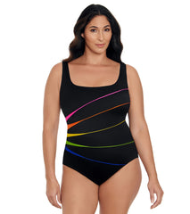 Longitude Women's Colorblock Piped Fan One Piece Swimsuit