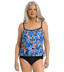 Maxine Women's Feathers and Flair Faux Tankini Top One Piece Swimsuit