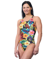 EQ Swimwear Women's Tropical Hawaiian Harmony Extra Long Torso One Piece Swimsuit