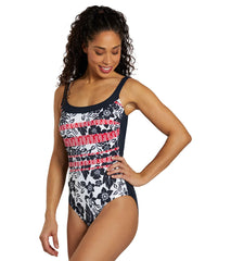 Sunmarin Women's Scoop Neck Floral Mastectomy One Piece Swimsuit