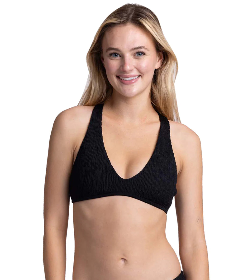 JOLYN Women's Aster Solid Smocked Racerback Bikini Top