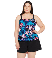 Maxine Plus Size April Flowers Ruffled Tankini Top