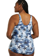 Sporti Plus Size Sanibel Island Conservative Printed Girl Leg One Piece Swimsuit