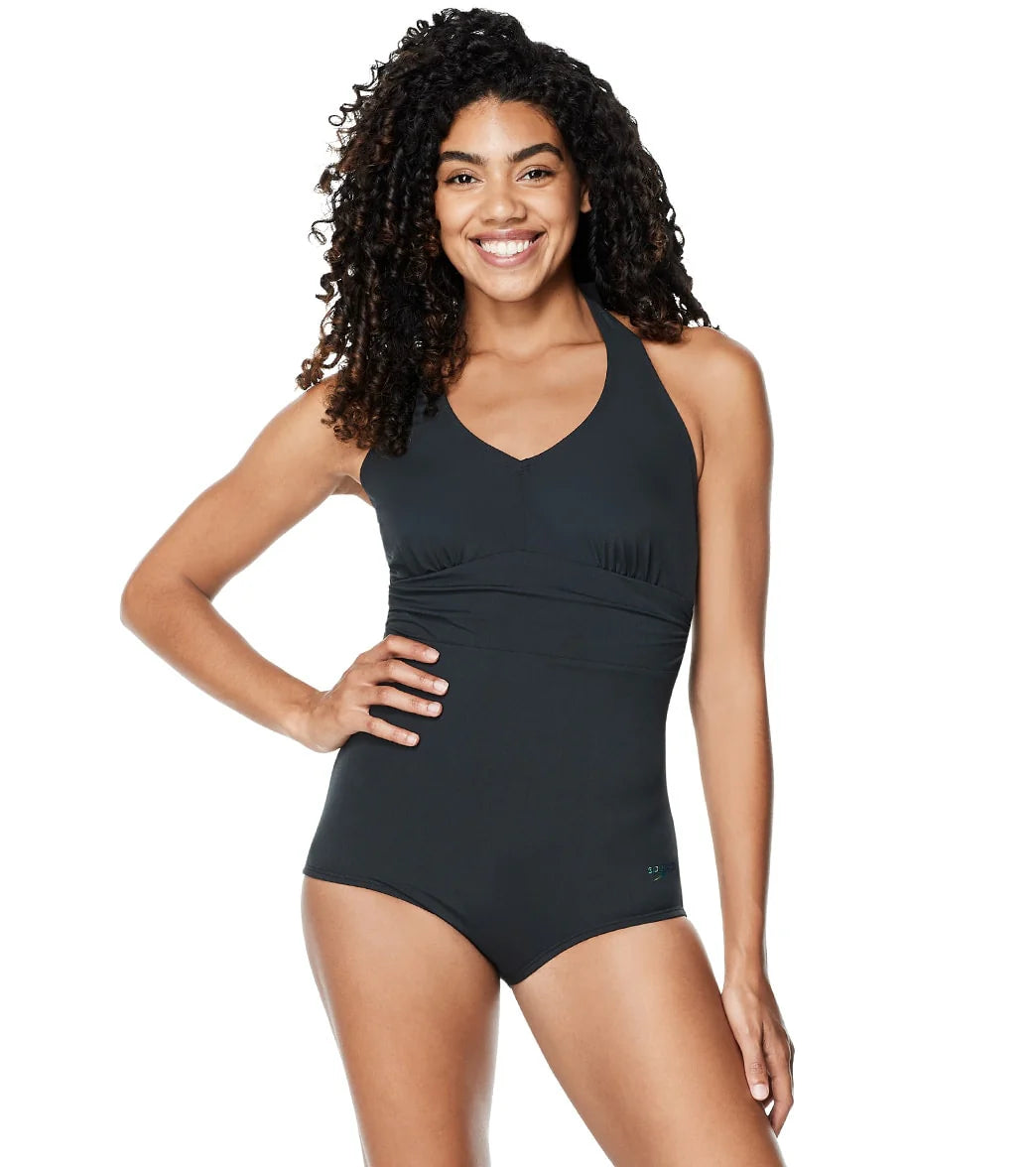 Speedo Women's Solid Halter One Piece Swimsuit