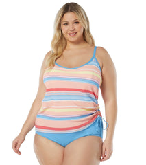 Beach House Women's Plus Size Parade Stripe Bridget Side Shirred Tankini Top