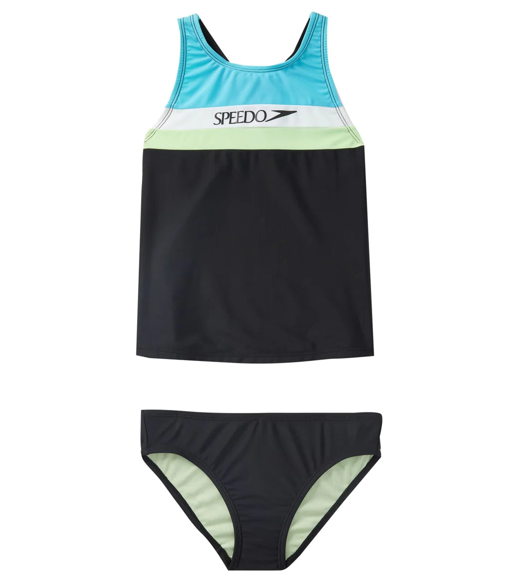 Speedo Girls' Solid Horizontal Splice Tankini Set (Big Kid)