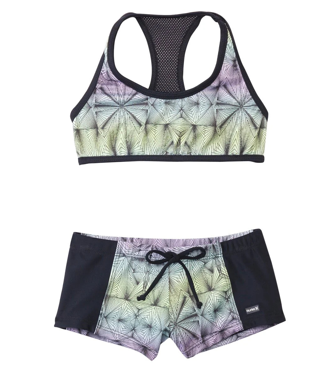 Hurley Girls' Fine Lines Crop Top Boyshort Two Piece Set (7yrs-14yrs)