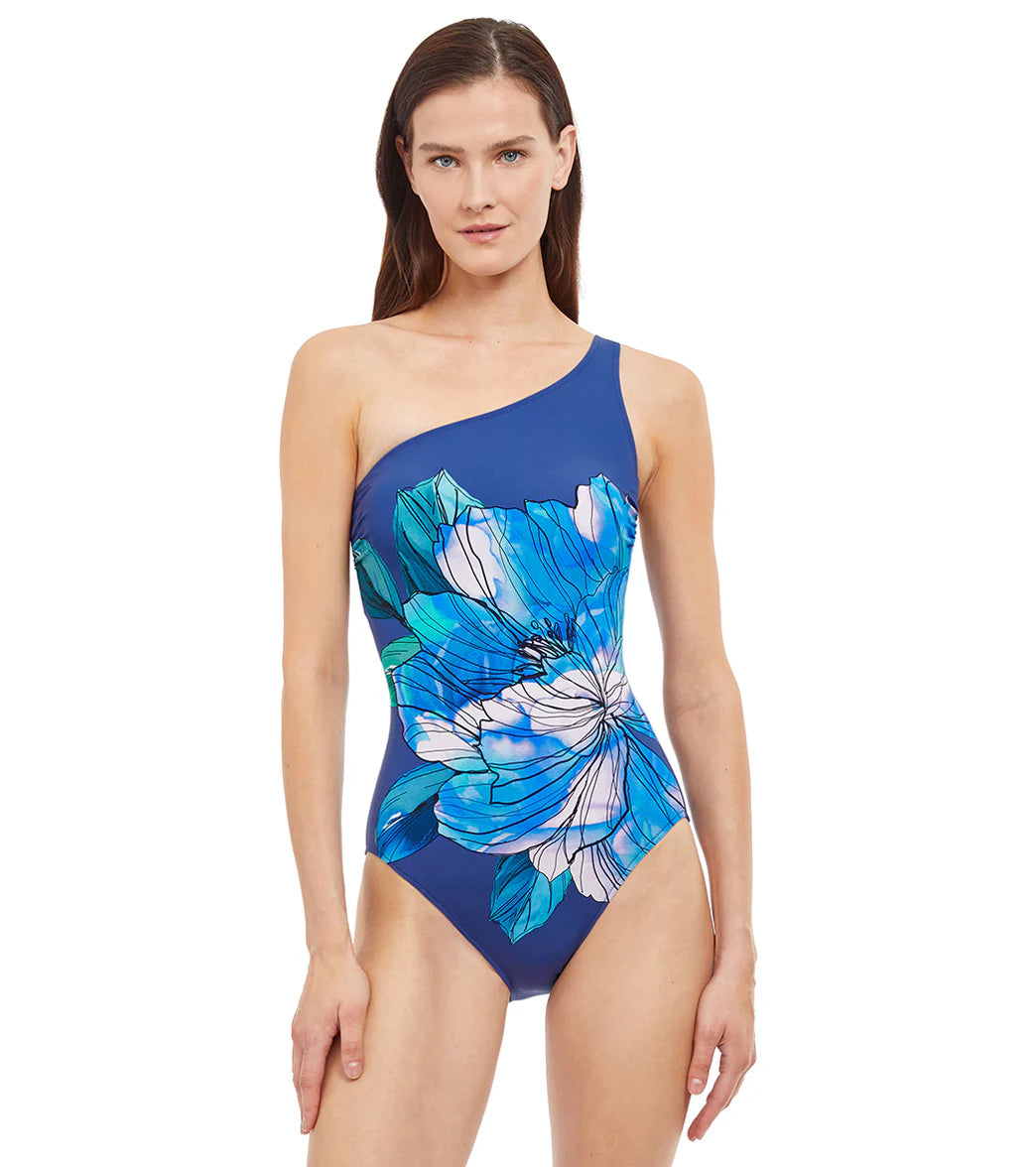 Gottex Women's Wild Flower Floral Print One Shoulder One Piece Swimsuit