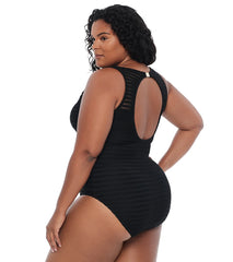 Lauren Ralph Lauren Women's Plus Size Ottoman Boatneck One Piece Swimsuit